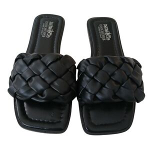 Coach And Four Spira Square Toe Slide Sandals Women's 6 Black Woven Puffy Italy
